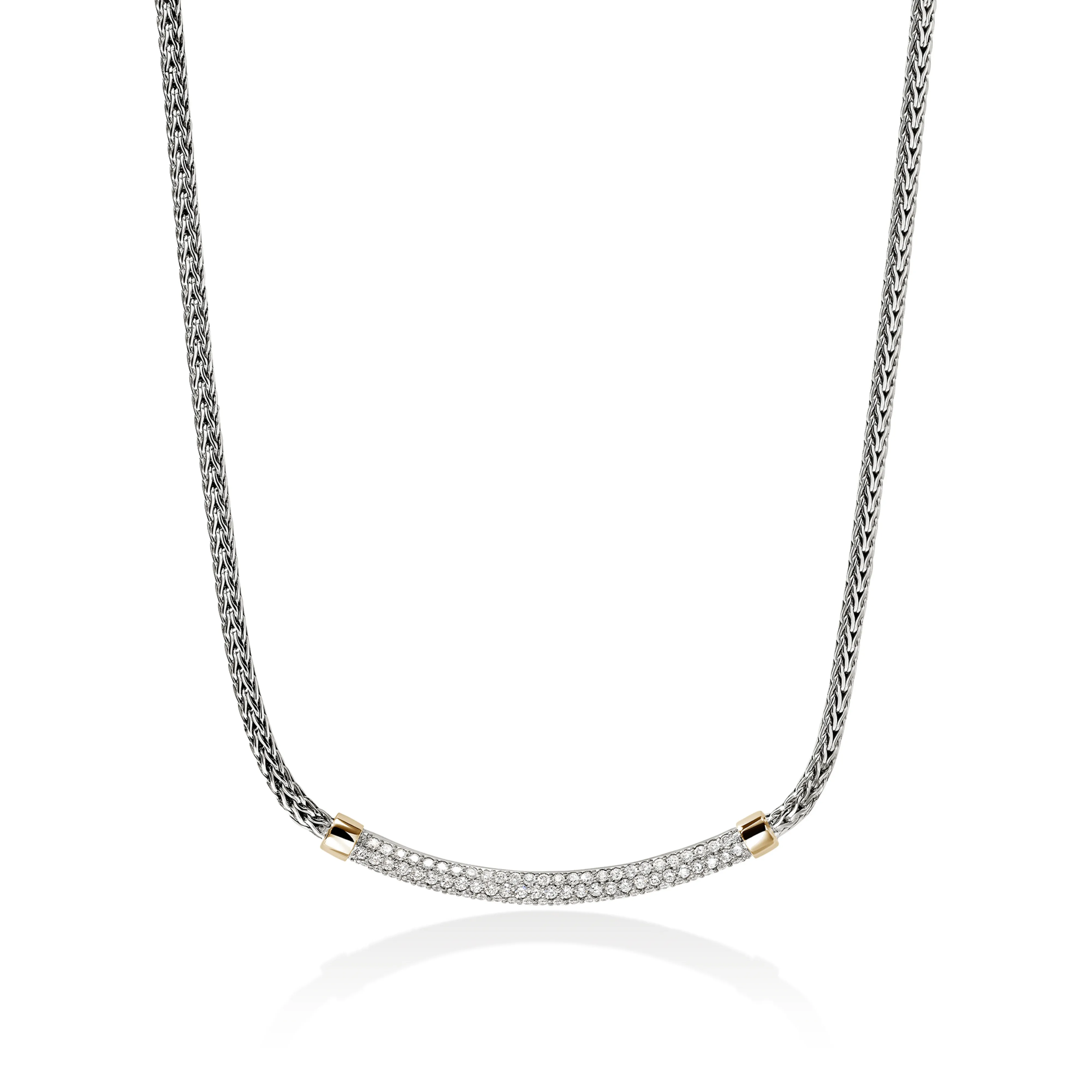 John Hardy Essentials Mixed Metals Pavé Diamond Bar Necklace