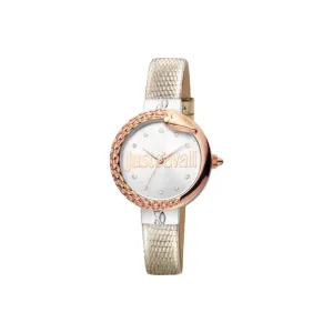Just CavalliÂ Ladies Watch Blue & Rose Gold DialÂ & Gold Color Leather Strap