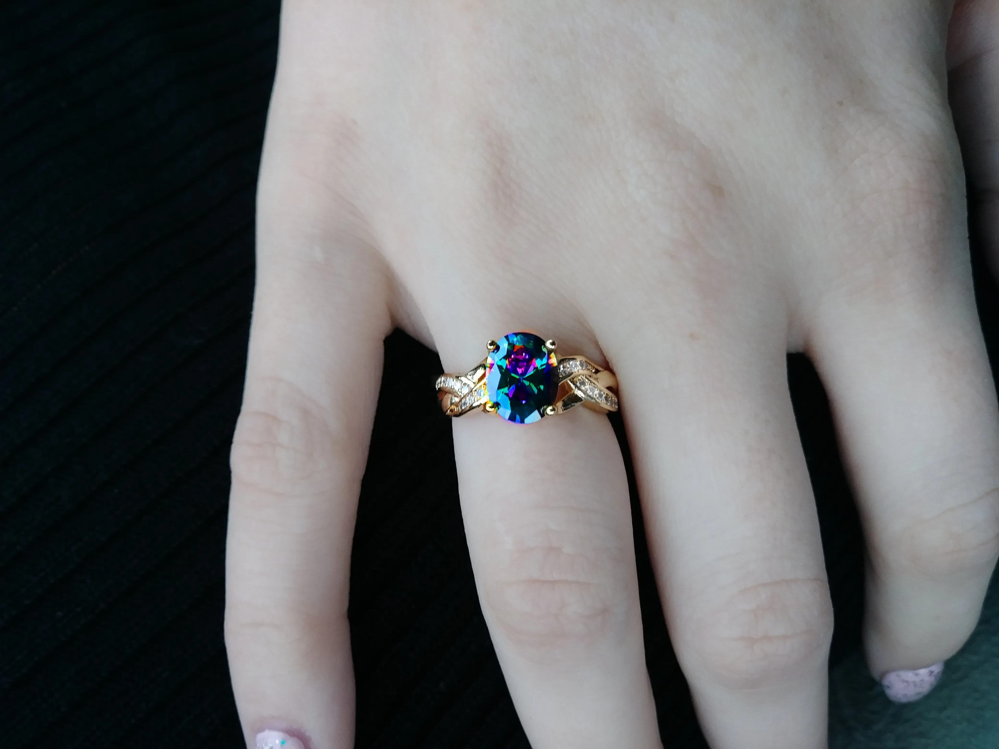 Justine 2ct Mystic CZ 14k Gold Classic Oval Ring