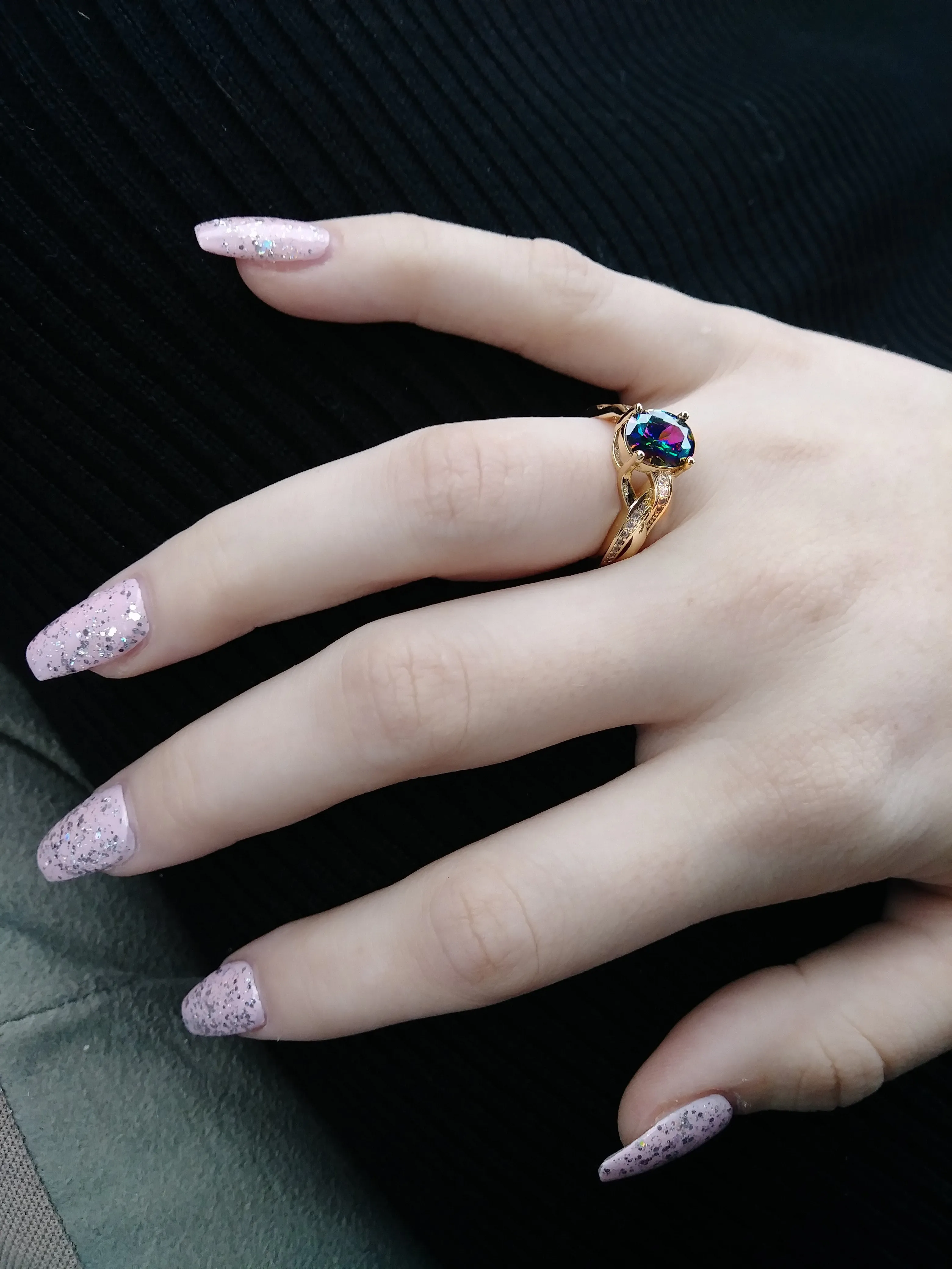 Justine 2ct Mystic CZ 14k Gold Classic Oval Ring