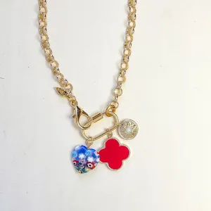 Kelly Heart Charm Cluster Necklace
