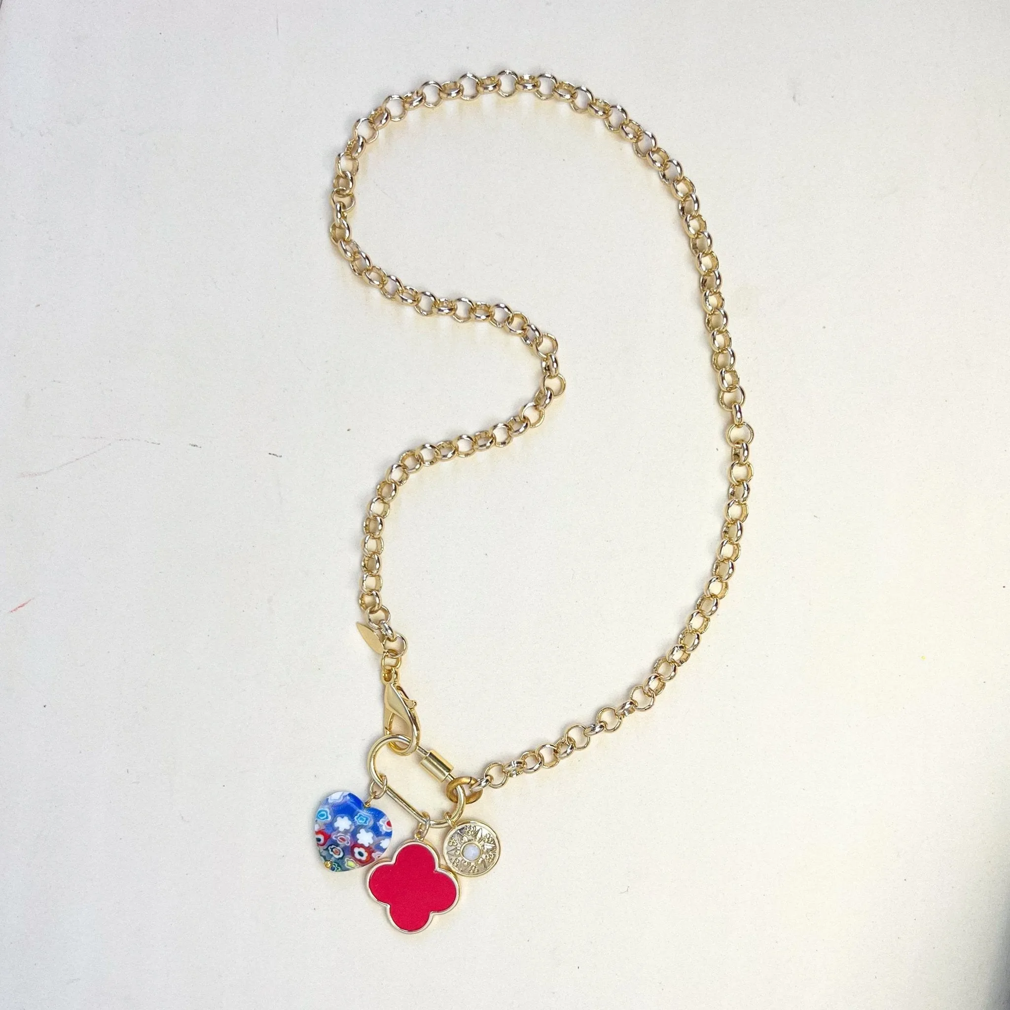 Kelly Heart Charm Cluster Necklace