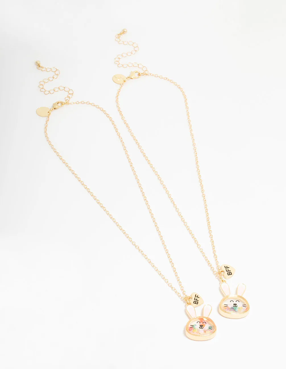 Kids Gold Shaker Bunny BFF Pendant Necklaces 2-Pack