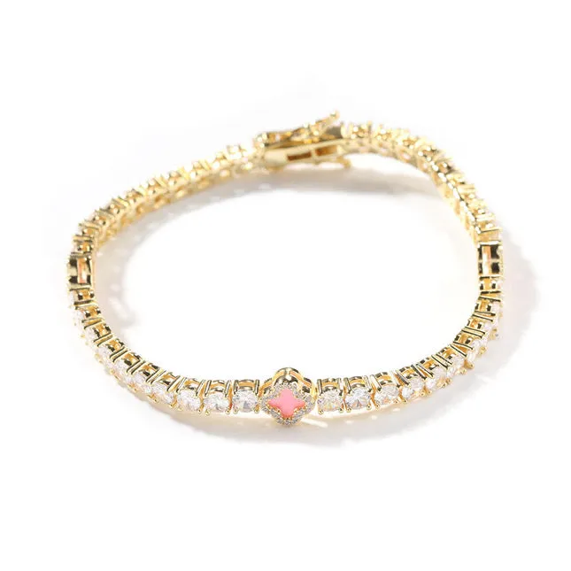 KIDS MINI CLOVER TENNIS BRACELET | PINK