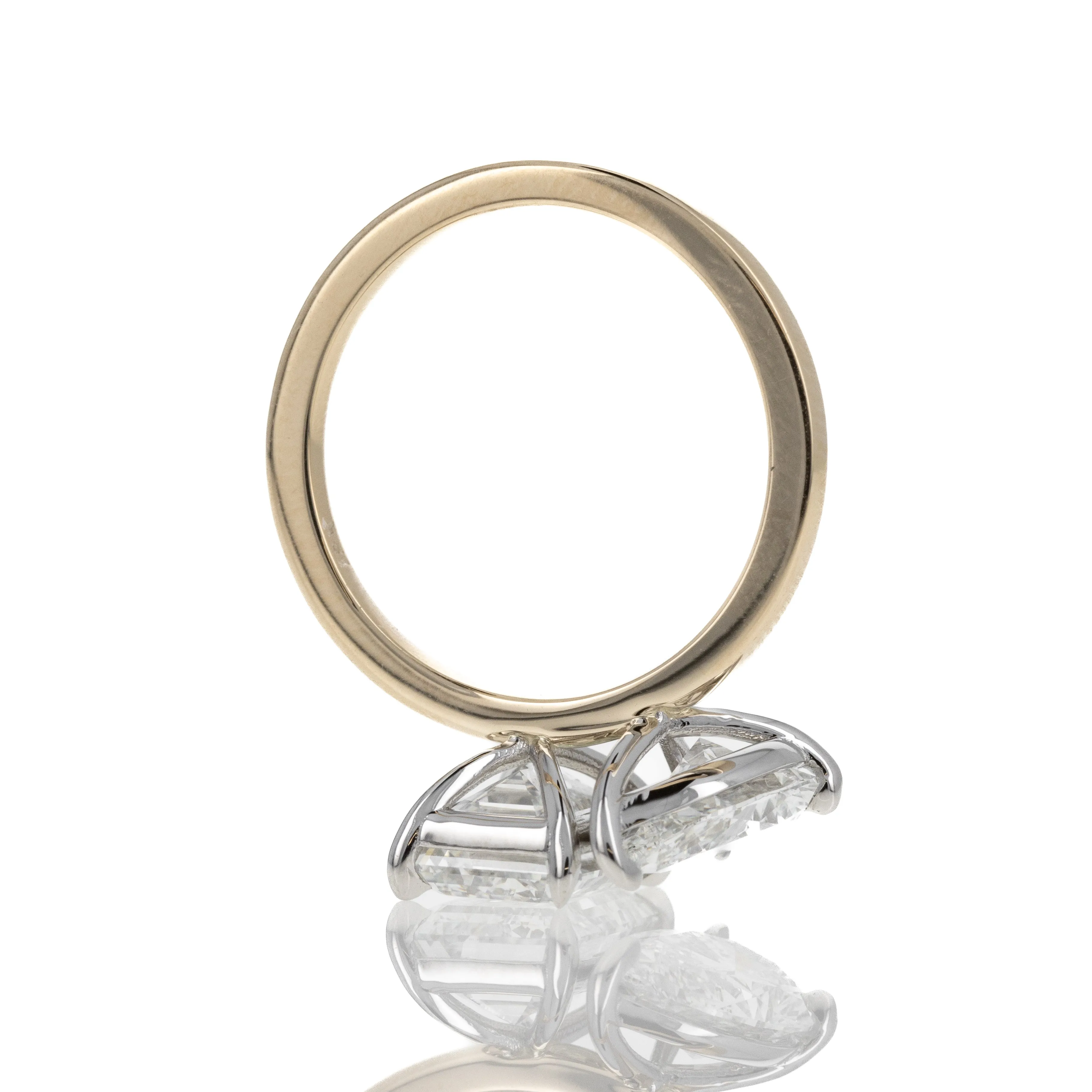 Lab Grown 4.76 Carat Pear and Emerald Cut Diamond Two Stone Ring