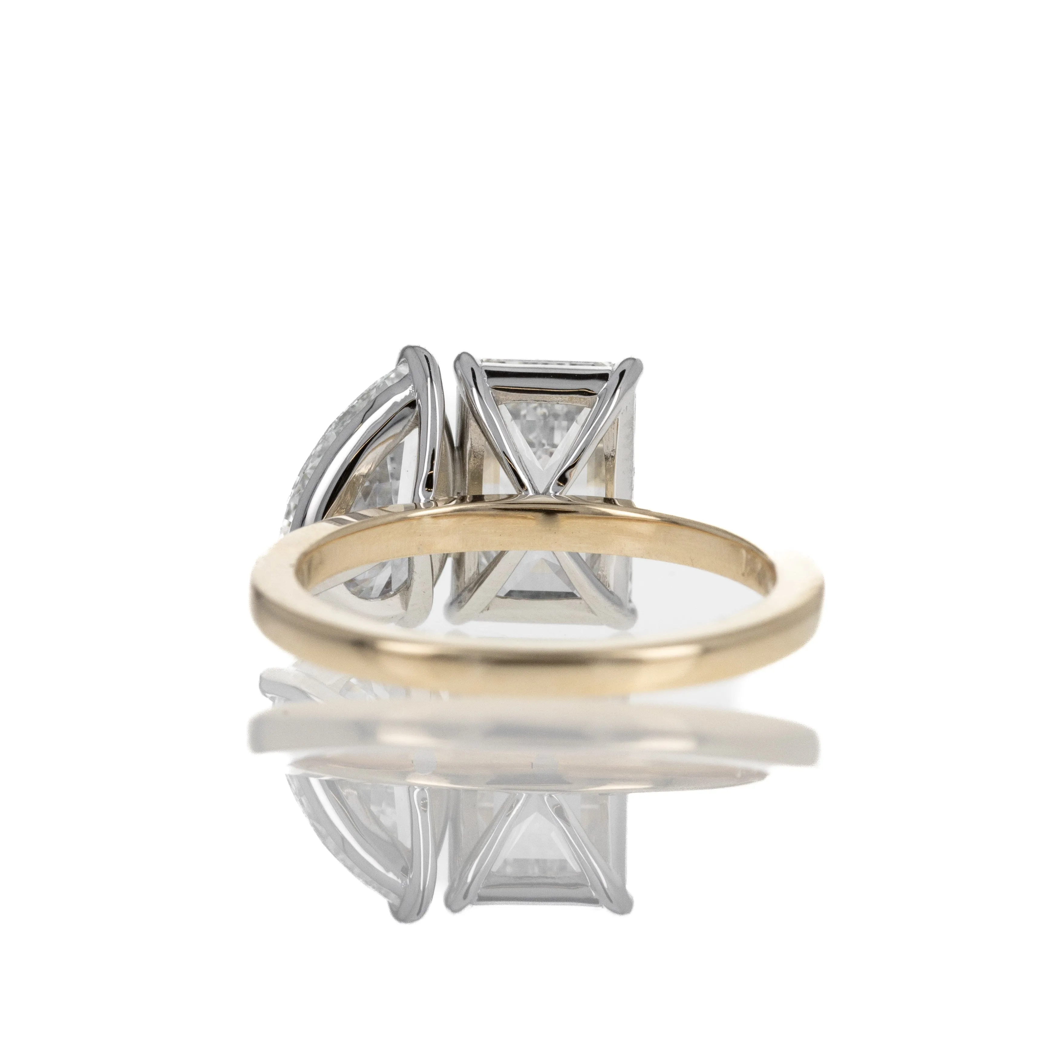 Lab Grown 4.76 Carat Pear and Emerald Cut Diamond Two Stone Ring