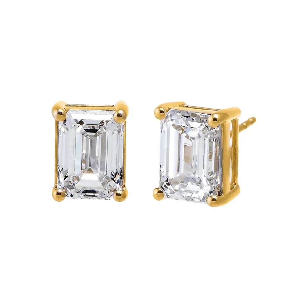 Lab Grown Diamond 6 Carat Emerald Stud Earring 14K