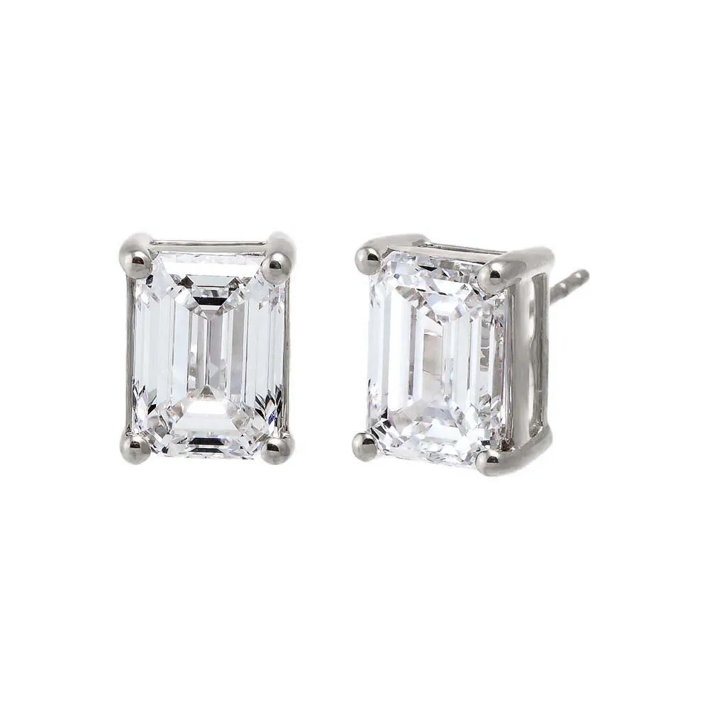 Lab Grown Diamond 6 Carat Emerald Stud Earring 14K