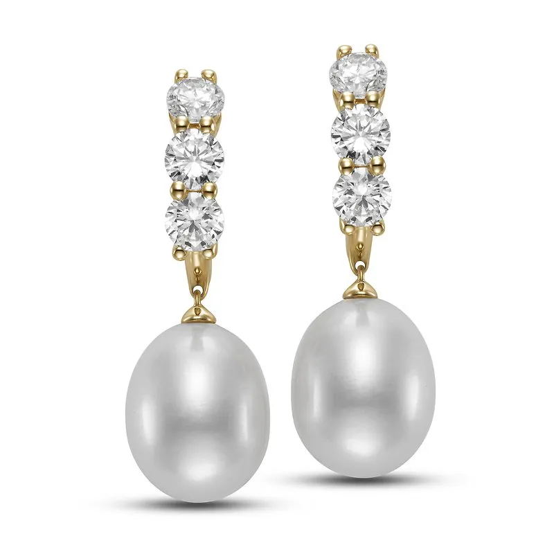 Lab Grown Diamond Hoop Dangle Pearl Earrings
