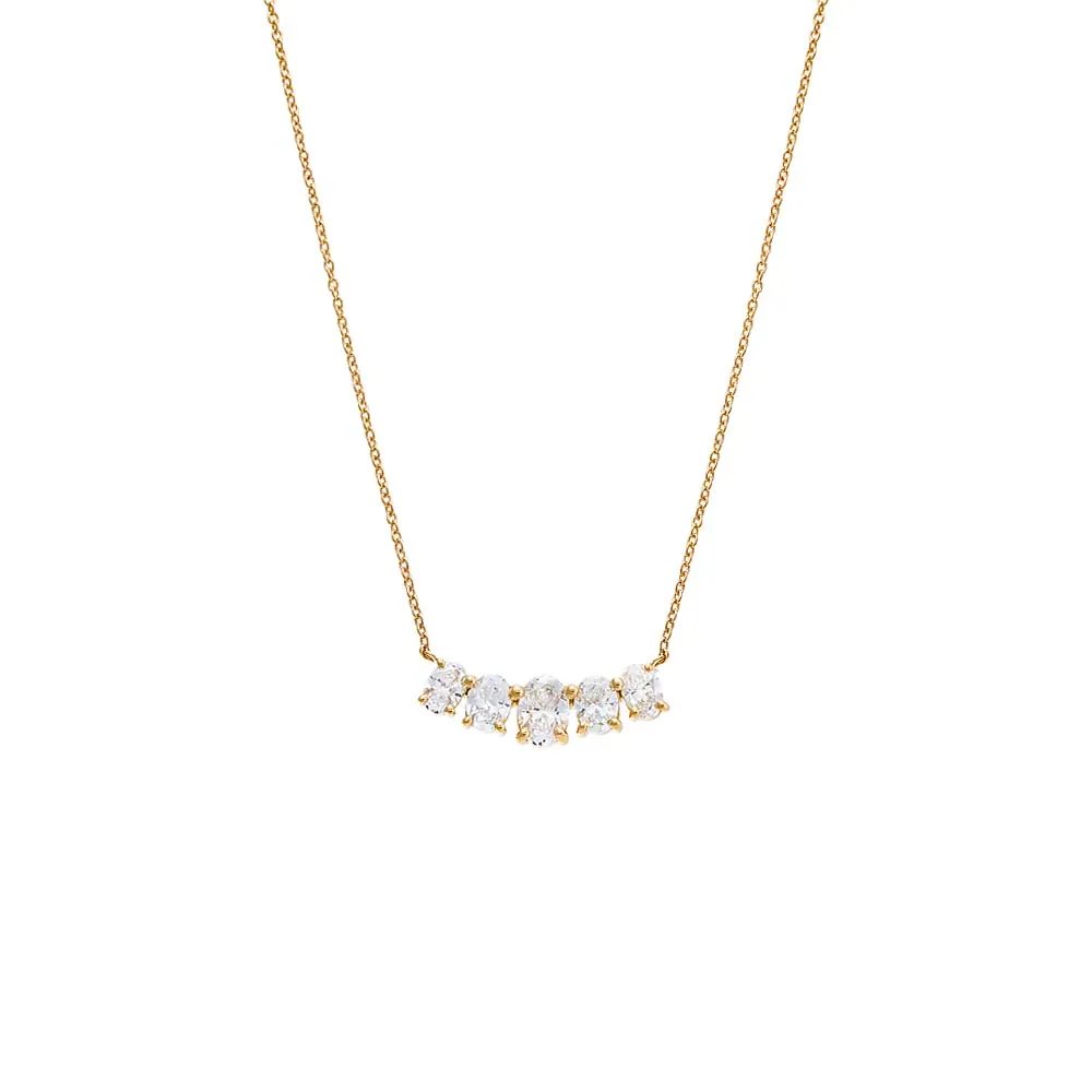 Lab Grown Diamond Oval Cut Curved Bar Necklace 14K