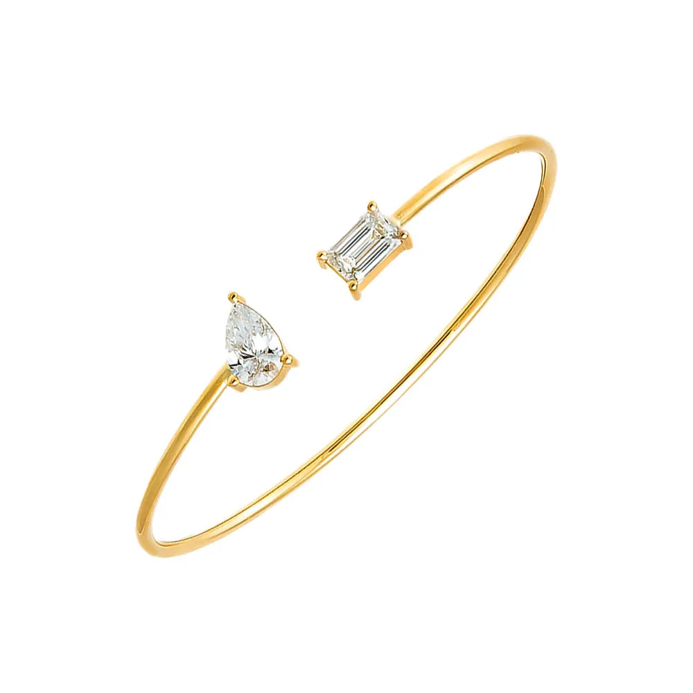 Lab Grown Diamond Pear X Baguette Open Bangle 14K
