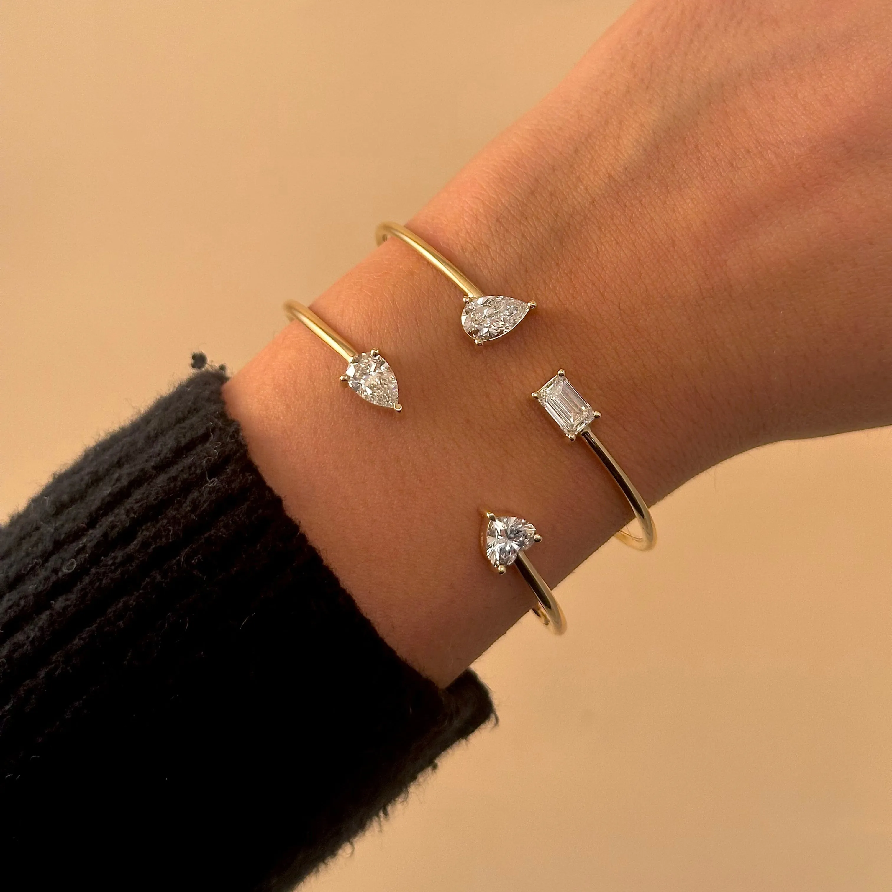 Lab Grown Diamond Pear X Baguette Open Bangle 14K