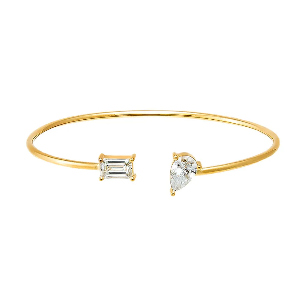 Lab Grown Diamond Pear X Baguette Open Bangle 14K