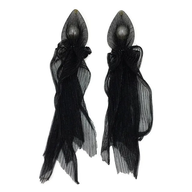 Lace Wrap Imitation Pearl Long Earrings
