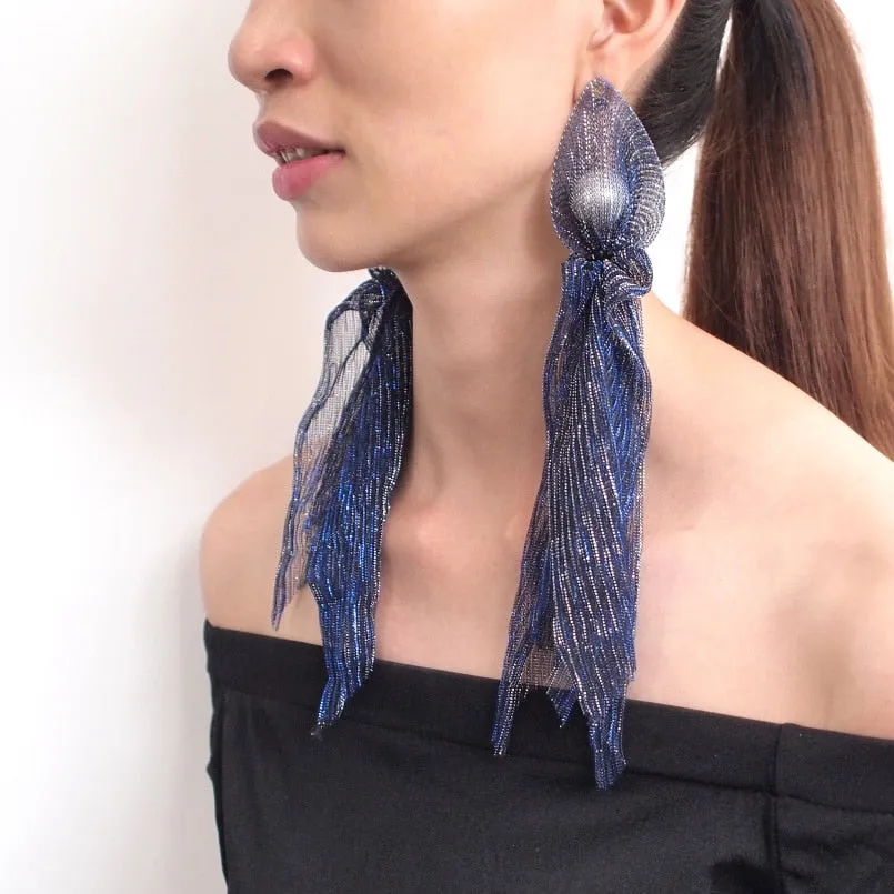 Lace Wrap Imitation Pearl Long Earrings