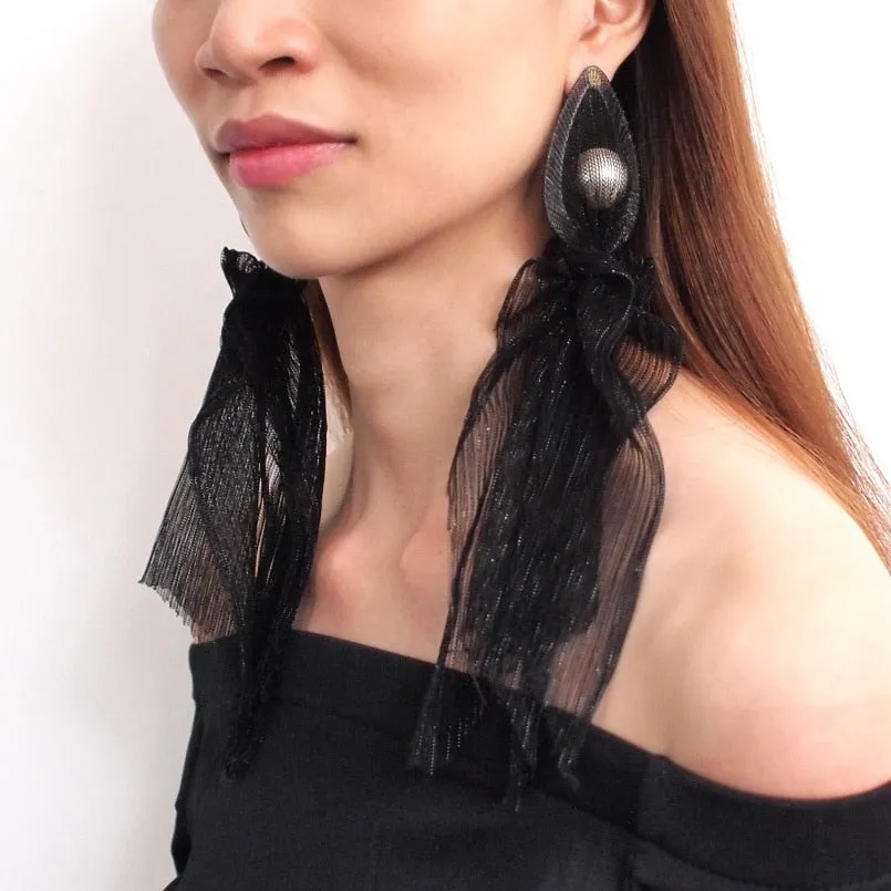 Lace Wrap Imitation Pearl Long Earrings