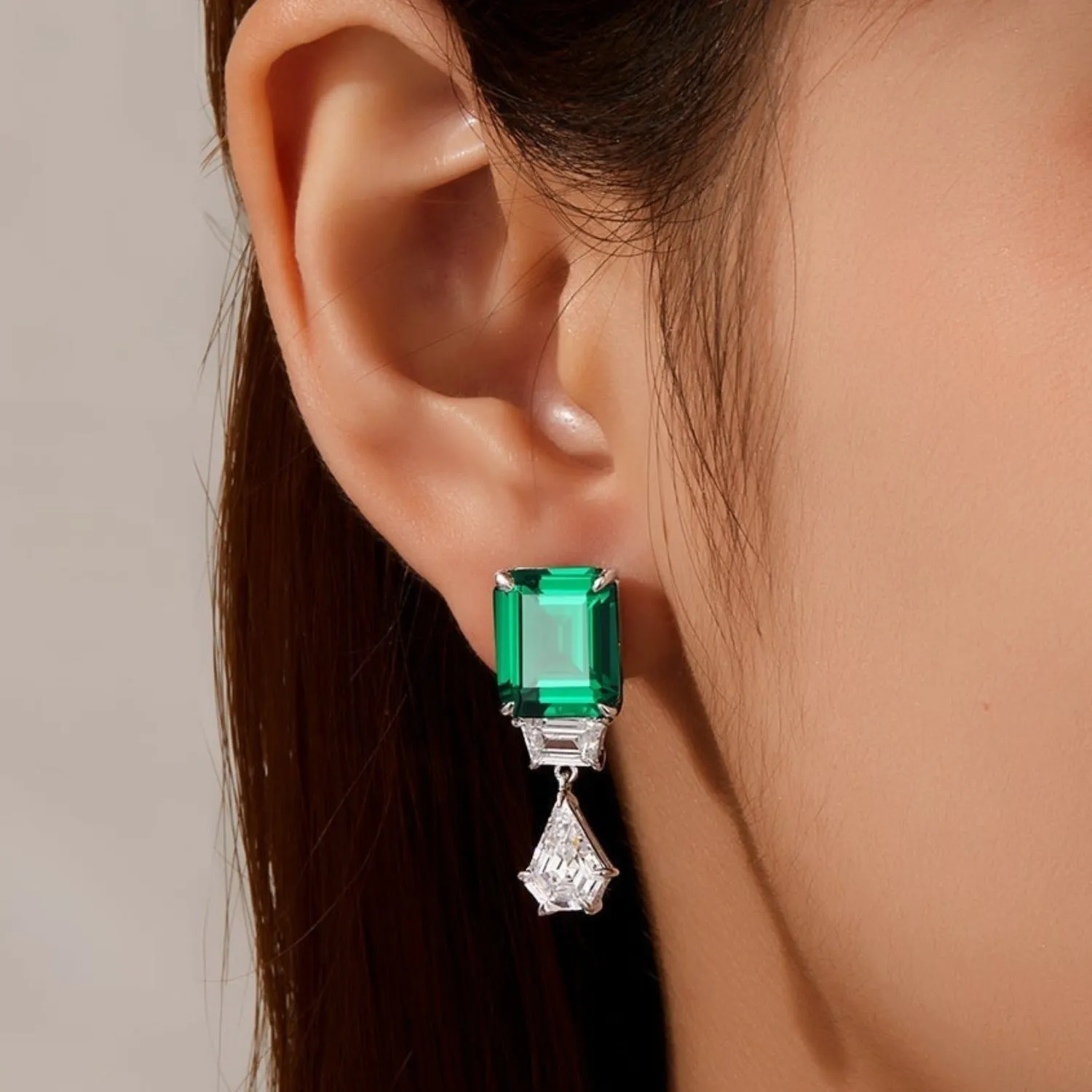 Lafonn Emerald Cut Simulated Emerald and Lassaire Diamond Drop Earrings