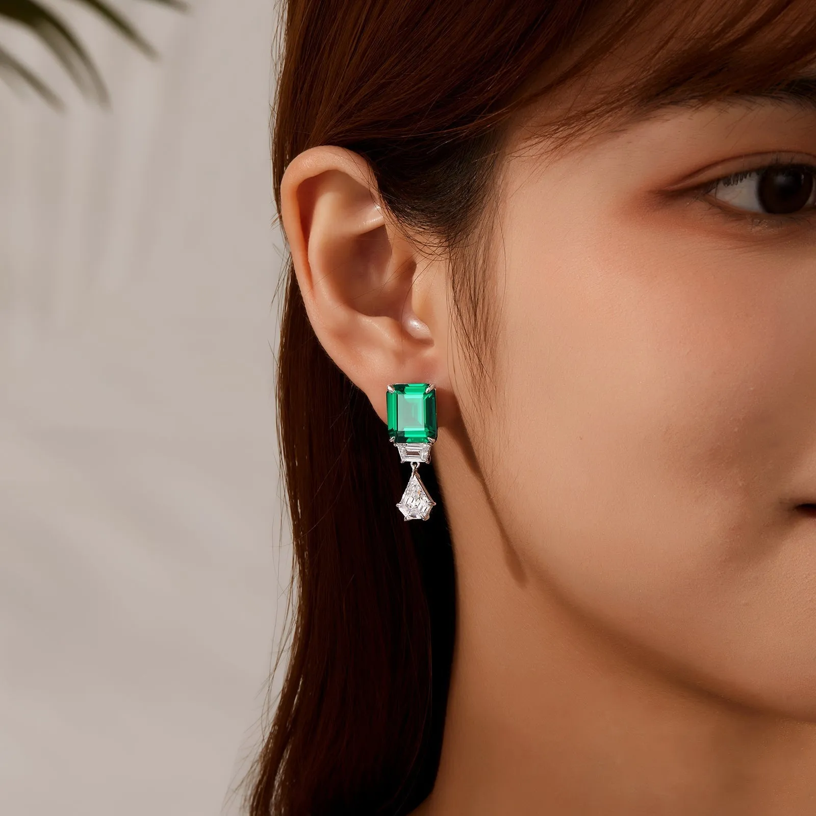 Lafonn Emerald Cut Simulated Emerald and Lassaire Diamond Drop Earrings