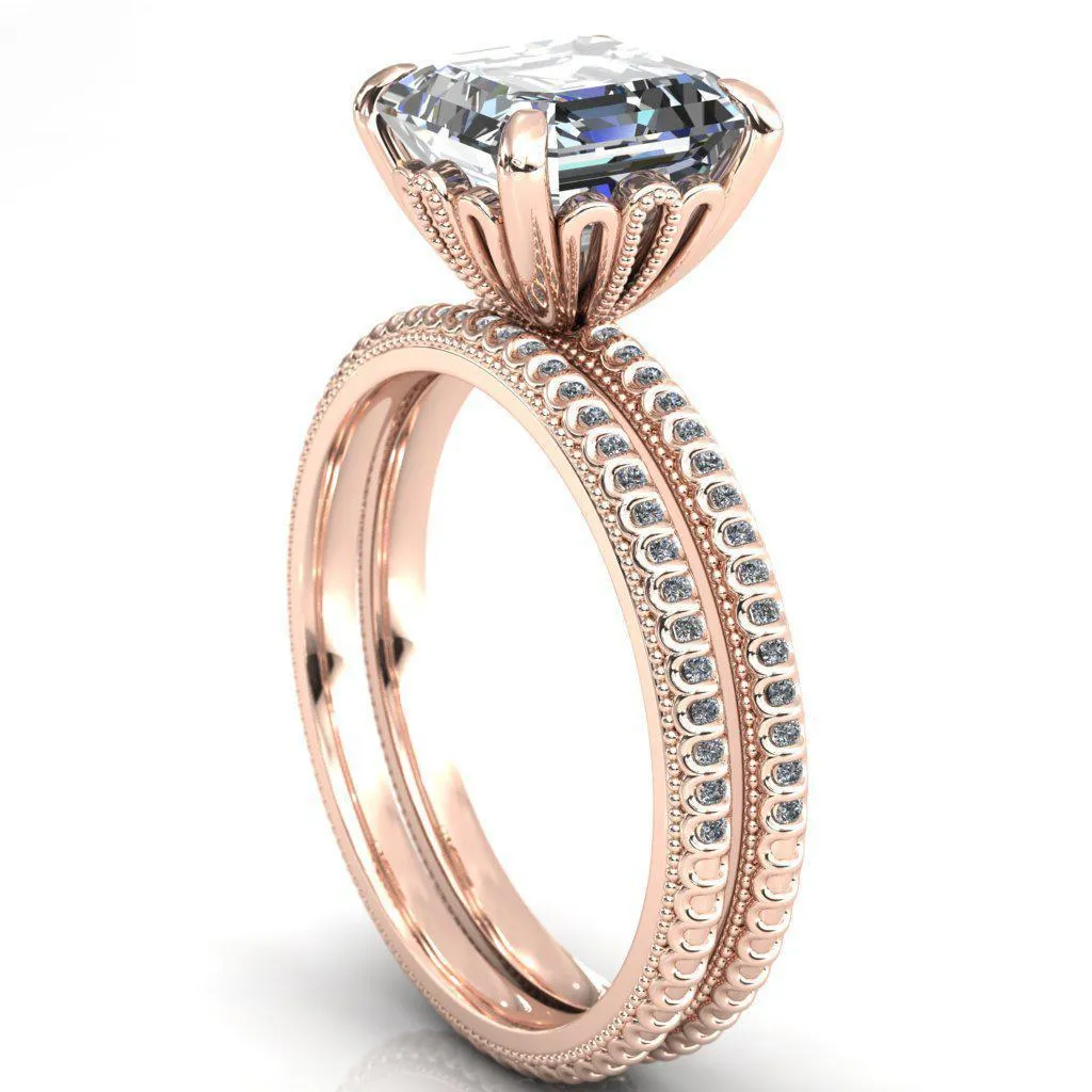 Lalique Asscher Moissanite Three Loops Milgrain Engagement Ring