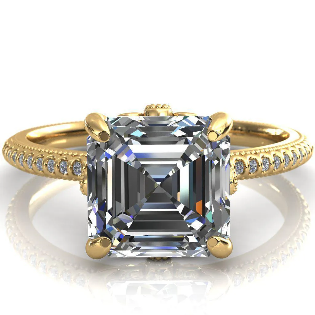 Lalique Asscher Moissanite Three Loops Milgrain Engagement Ring