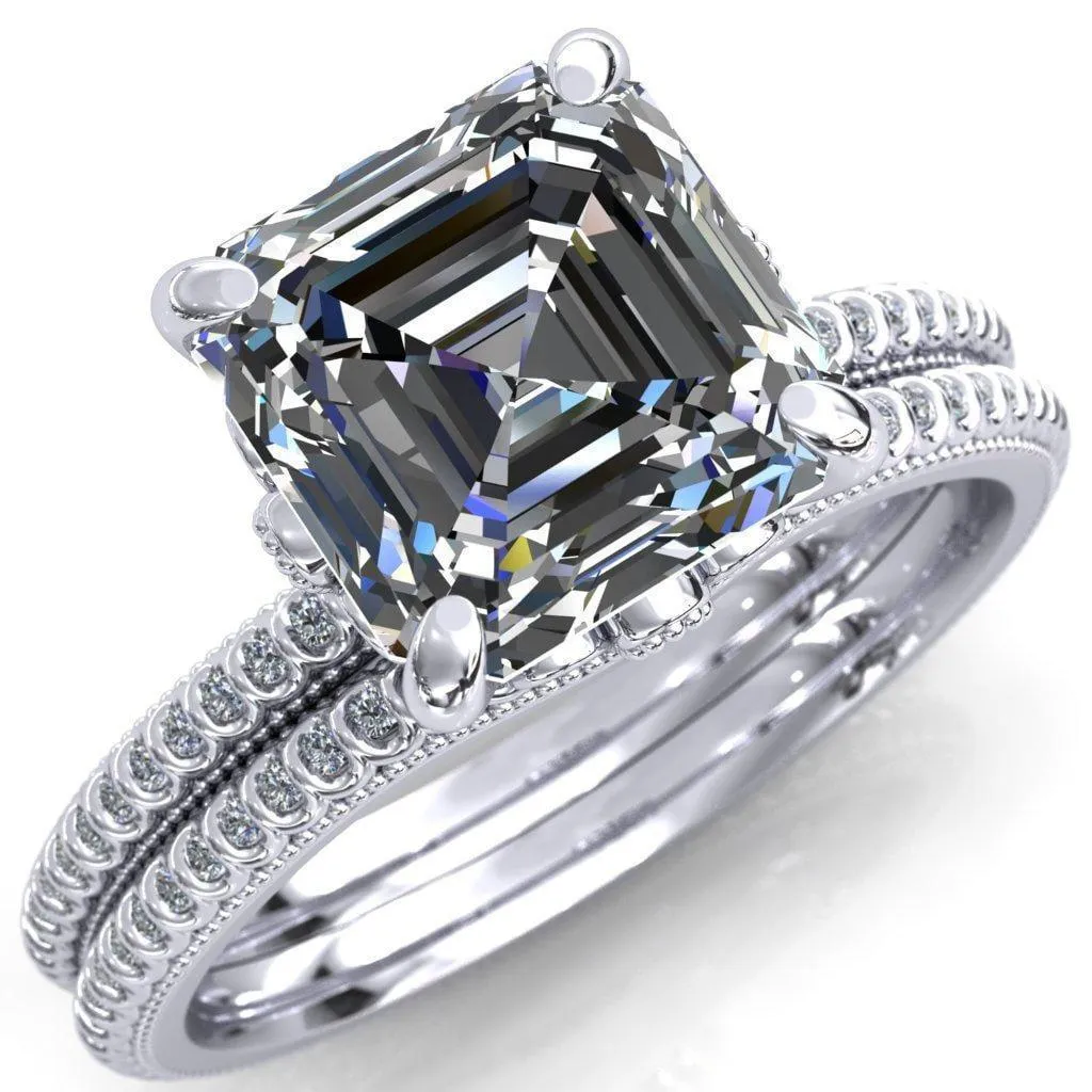 Lalique Asscher Moissanite Three Loops Milgrain Engagement Ring