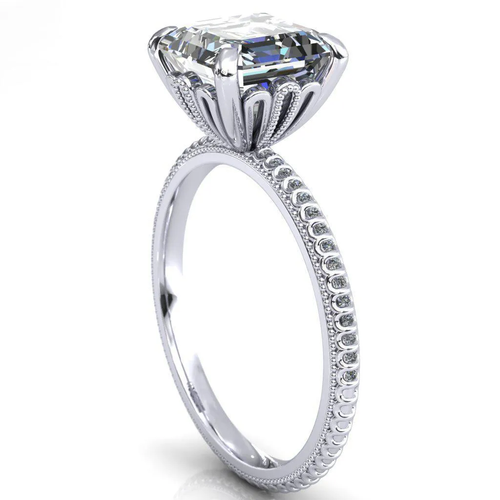 Lalique Asscher Moissanite Three Loops Milgrain Engagement Ring