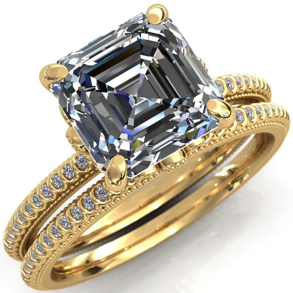 Lalique Asscher Moissanite Three Loops Milgrain Engagement Ring