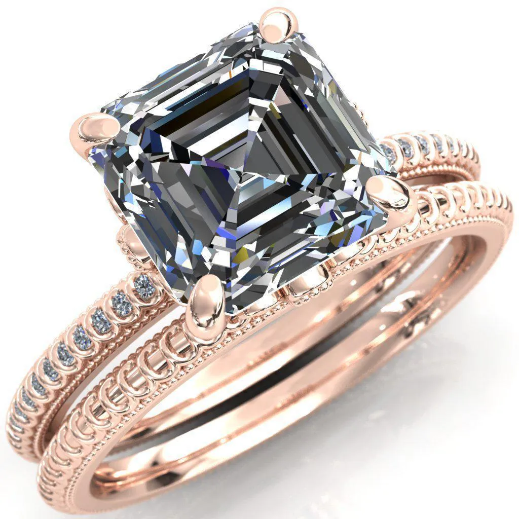 Lalique Asscher Moissanite Three Loops Milgrain Engagement Ring