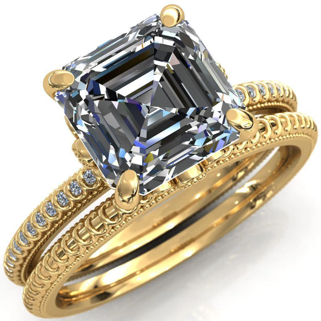 Lalique Asscher Moissanite Three Loops Milgrain Engagement Ring