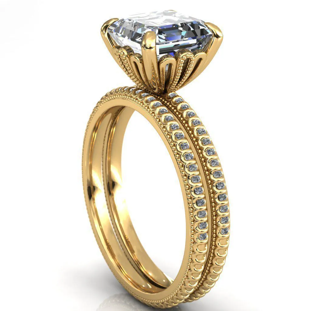 Lalique Asscher Moissanite Three Loops Milgrain Engagement Ring