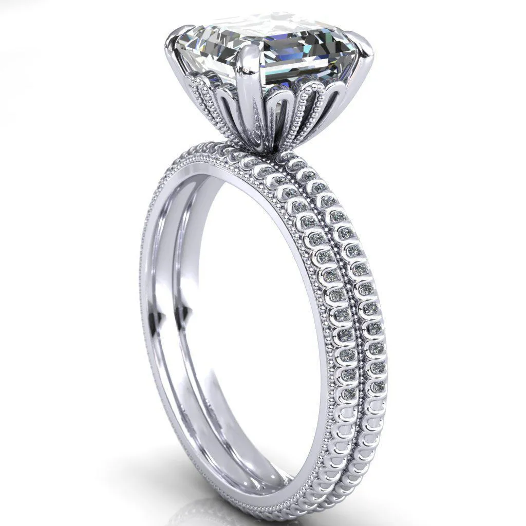 Lalique Asscher Moissanite Three Loops Milgrain Engagement Ring