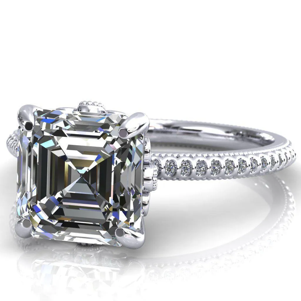 Lalique Asscher Moissanite Three Loops Milgrain Engagement Ring