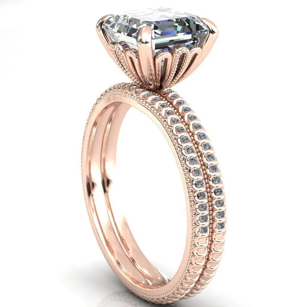 Lalique Asscher Moissanite Three Loops Milgrain Engagement Ring