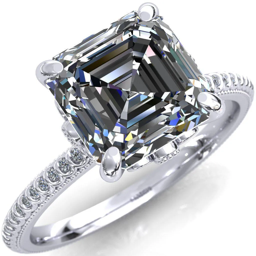 Lalique Asscher Moissanite Three Loops Milgrain Engagement Ring