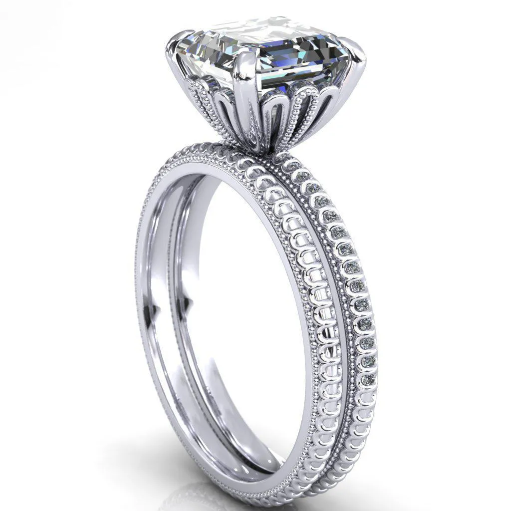 Lalique Asscher Moissanite Three Loops Milgrain Engagement Ring