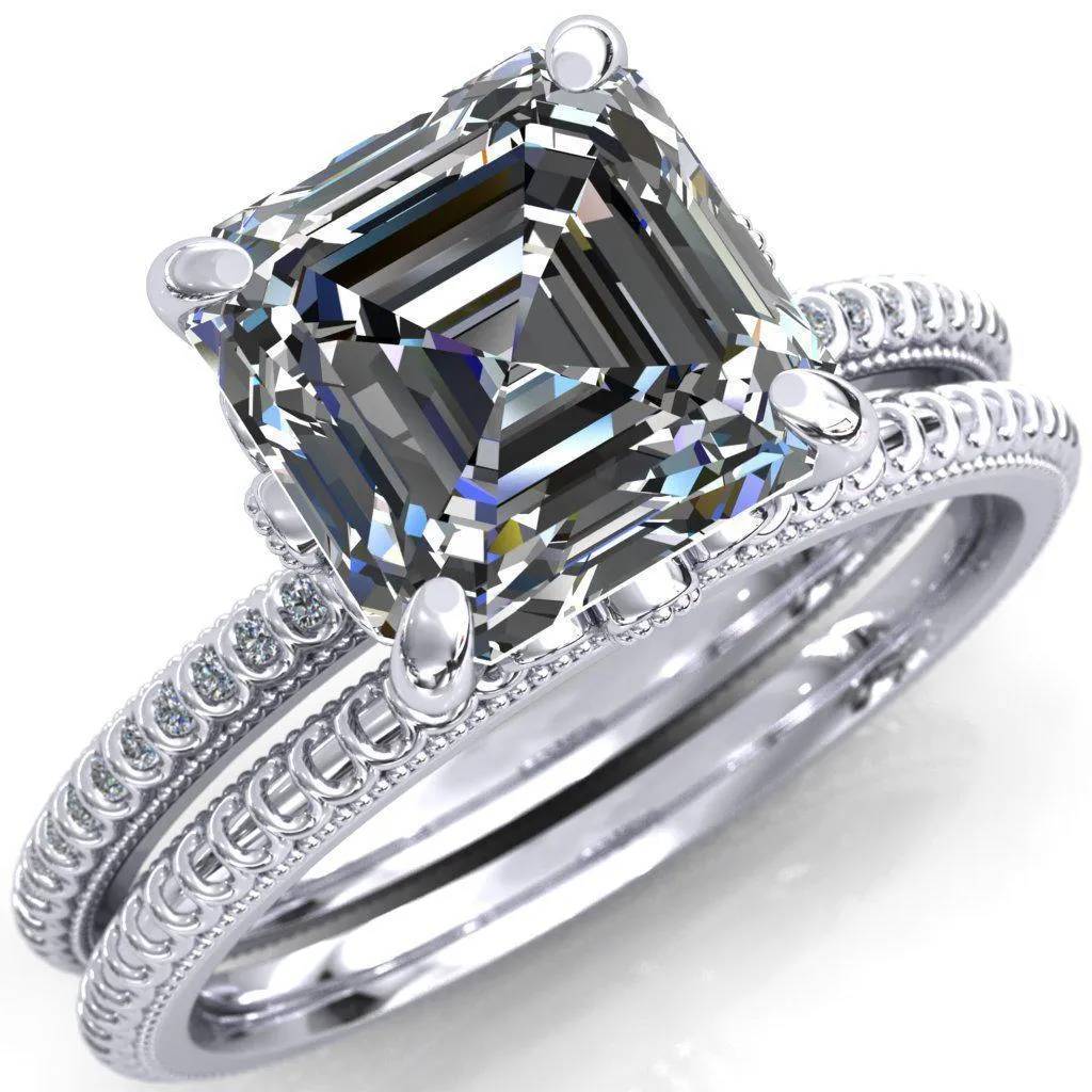 Lalique Asscher Moissanite Three Loops Milgrain Engagement Ring