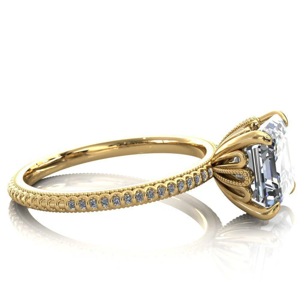 Lalique Asscher Moissanite Three Loops Milgrain Engagement Ring