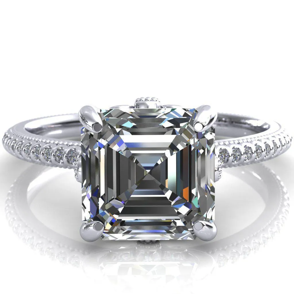Lalique Asscher Moissanite Three Loops Milgrain Engagement Ring