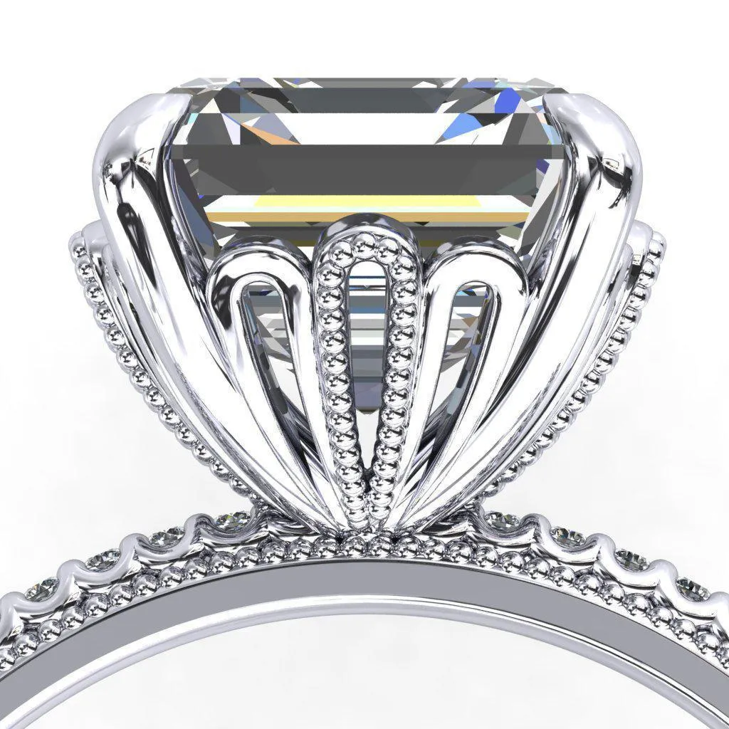 Lalique Asscher Moissanite Three Loops Milgrain Engagement Ring