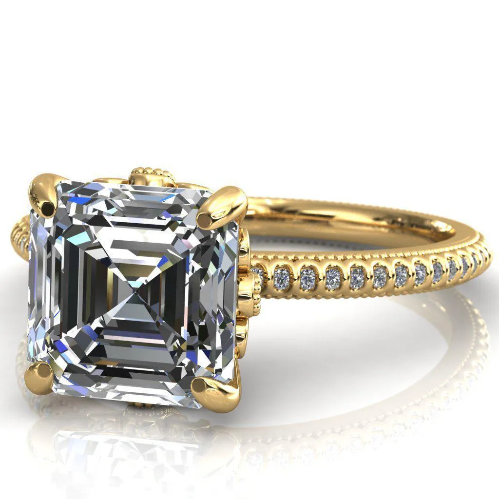 Lalique Asscher Moissanite Three Loops Milgrain Engagement Ring