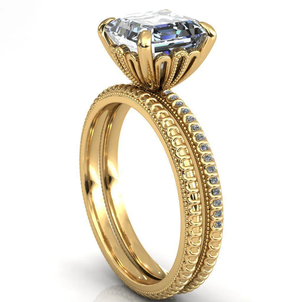 Lalique Asscher Moissanite Three Loops Milgrain Engagement Ring