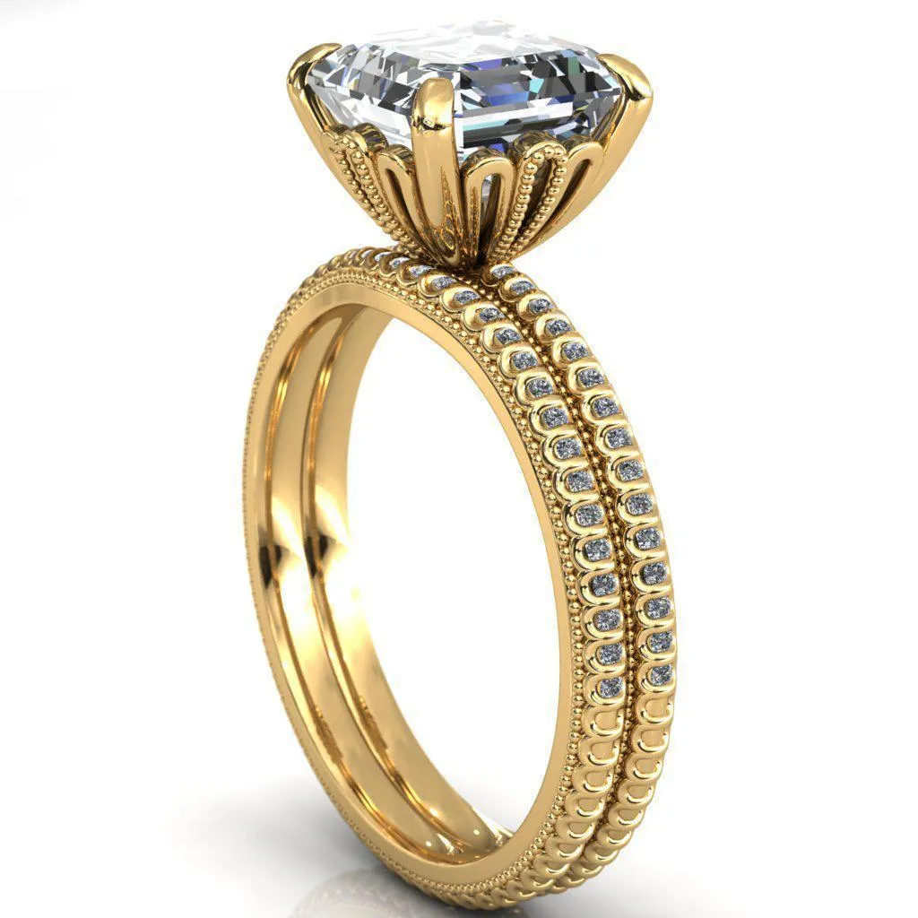 Lalique Asscher Moissanite Three Loops Milgrain Engagement Ring