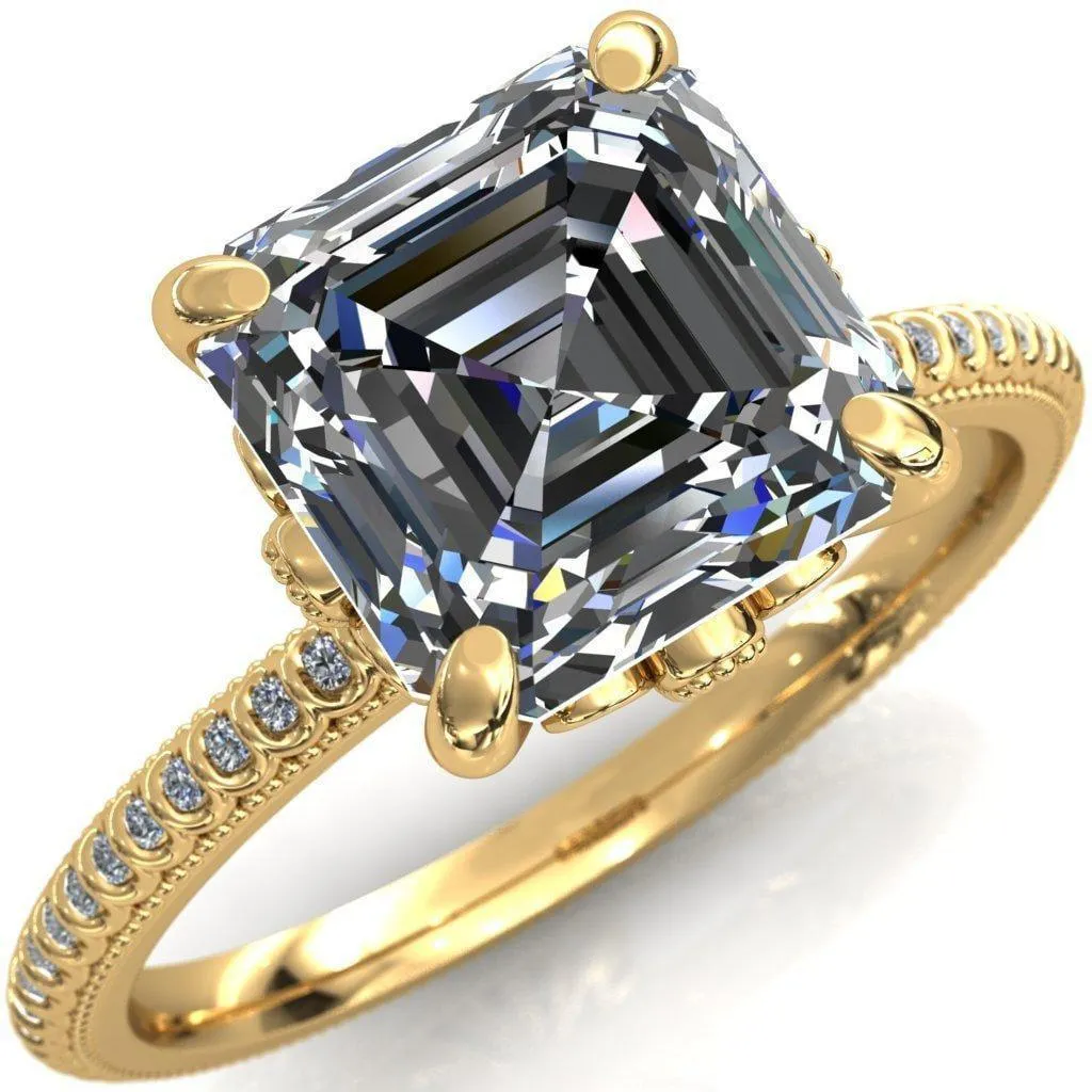 Lalique Asscher Moissanite Three Loops Milgrain Engagement Ring