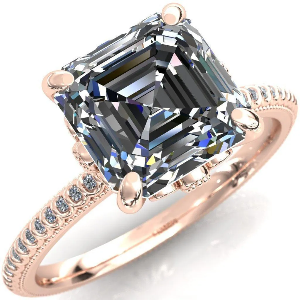 Lalique Asscher Moissanite Three Loops Milgrain Engagement Ring
