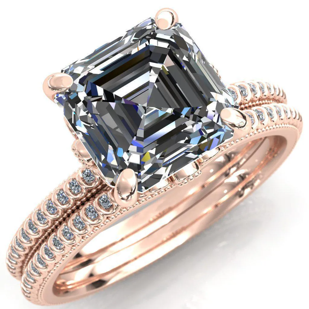 Lalique Asscher Moissanite Three Loops Milgrain Engagement Ring