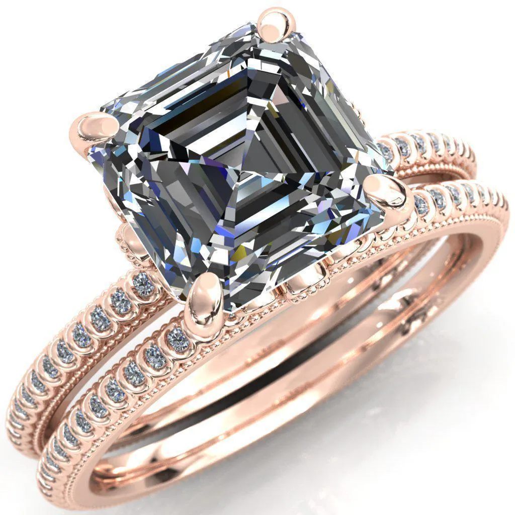 Lalique Asscher Moissanite Three Loops Milgrain Engagement Ring