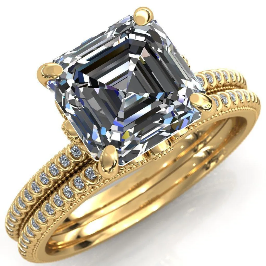 Lalique Asscher Moissanite Three Loops Milgrain Engagement Ring