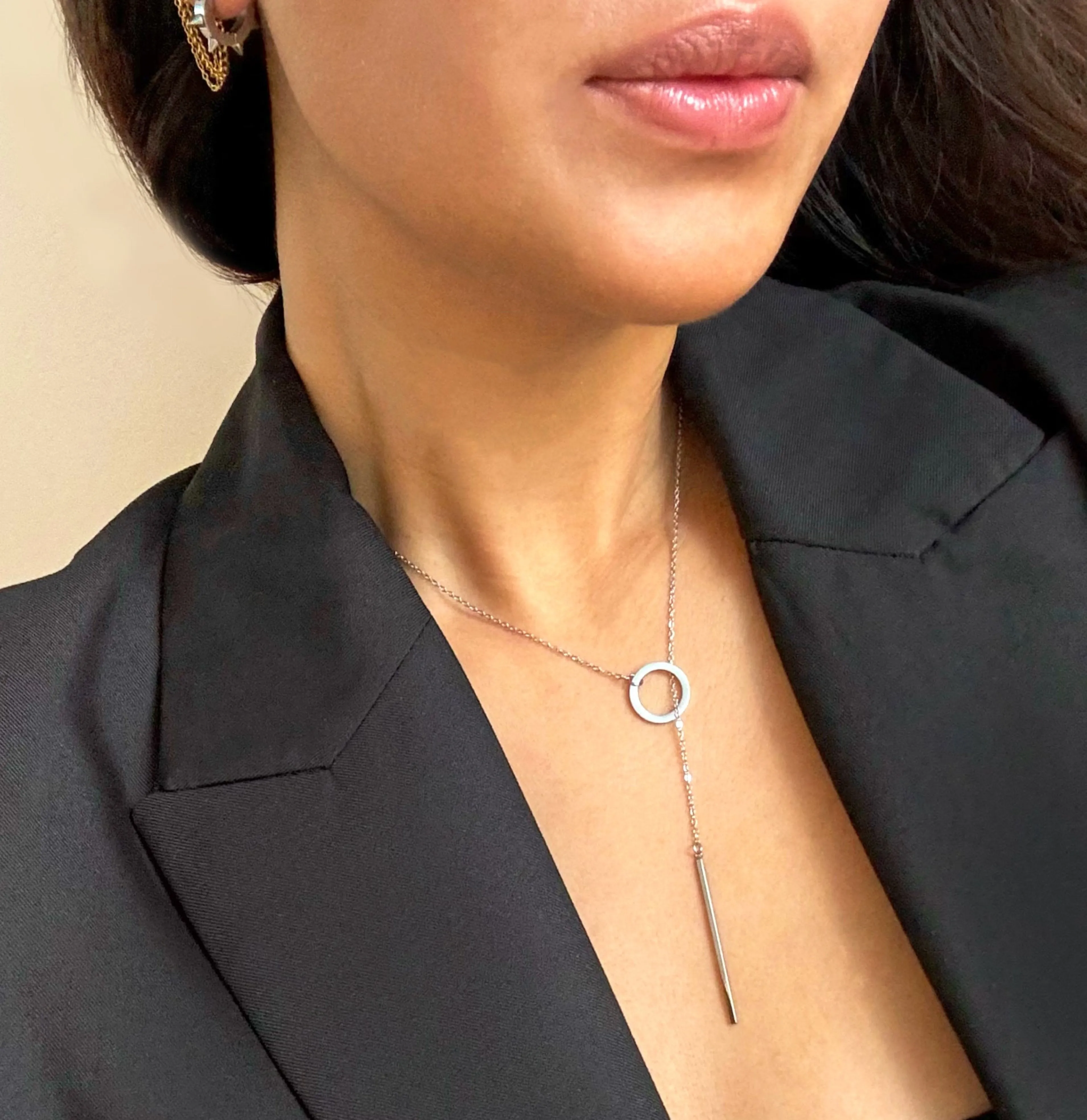 LANA LARIAT BAR CHAIN NECKLACE - SILVER