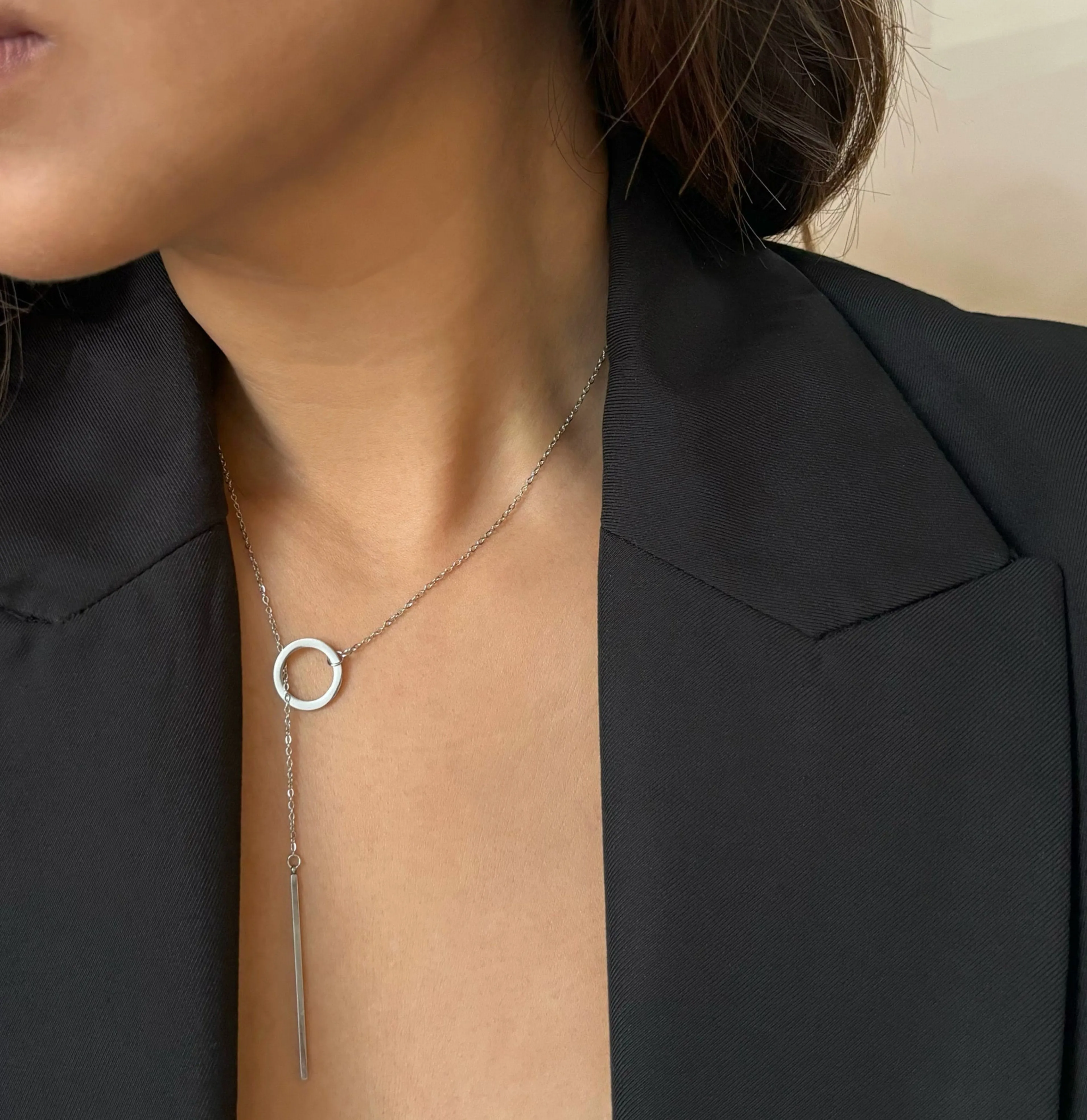 LANA LARIAT BAR CHAIN NECKLACE - SILVER