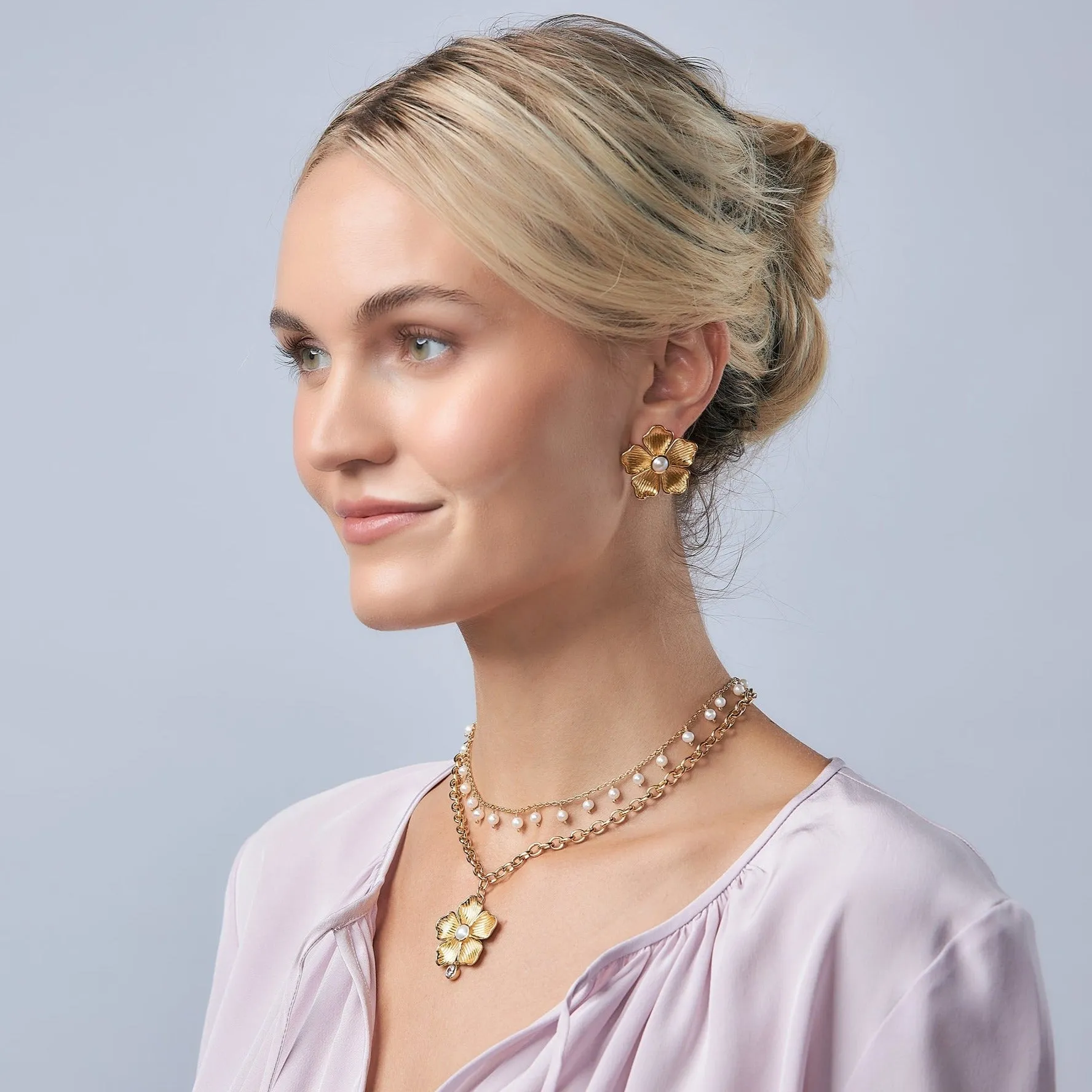 Large Flower Stud Earrings in Pearl